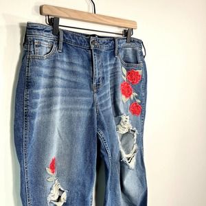 Hollister High Rise‎ Slim Straight Vintage Stretch Flower Distressed Jeans 34x27